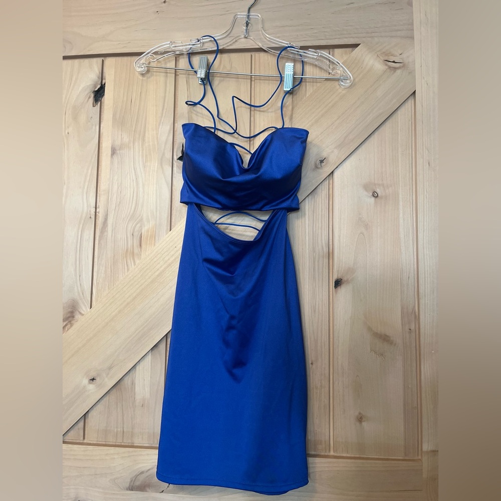 Satin blue cut out mini dress